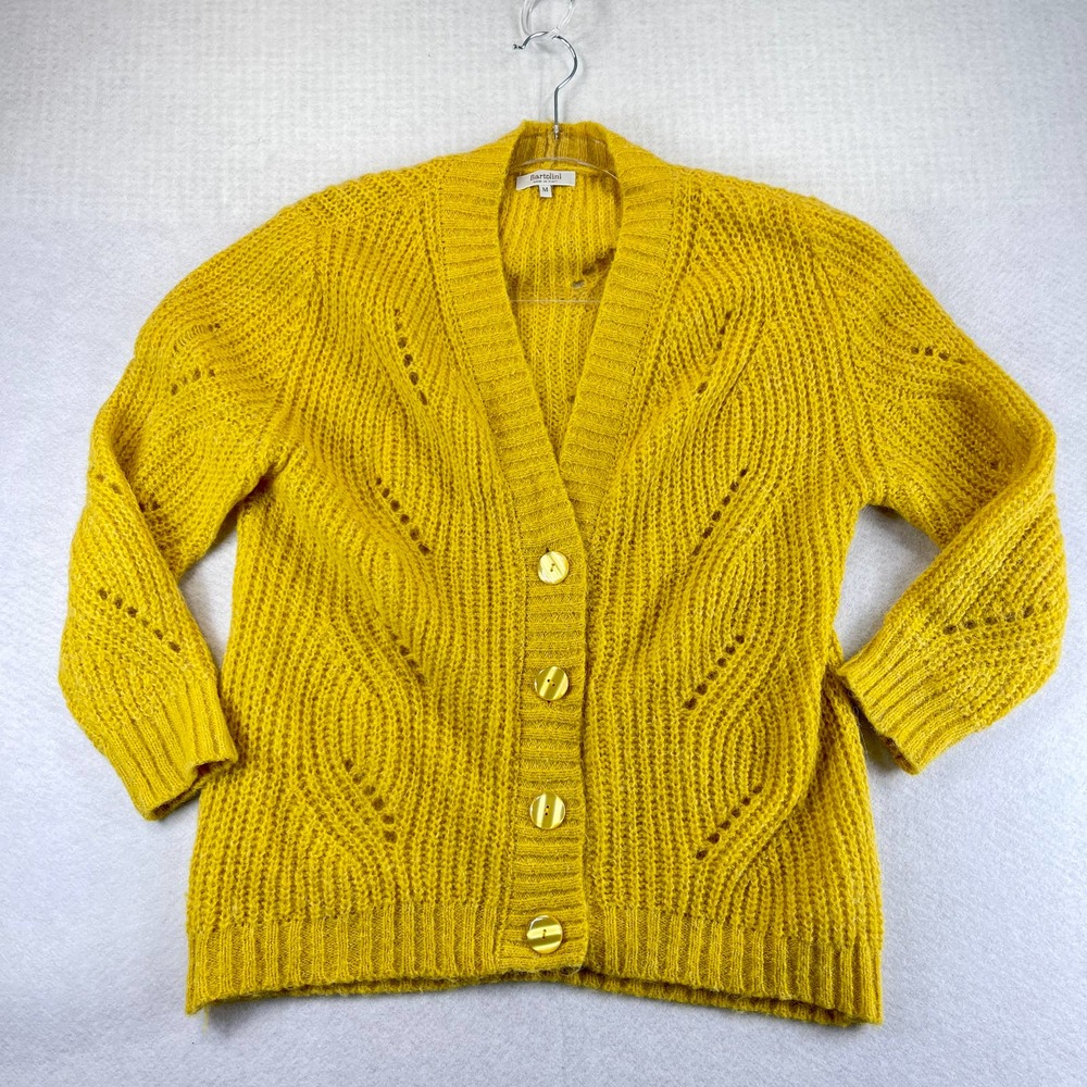 NEW BARTOLINI Italy Womens Medium Sweater Yellow Alpaca Blend Cable Knit Comfy